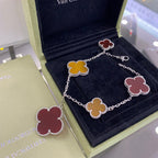 Magic Clover 5 Motifs Carnelian Tiger Eye Bracelet Sivler – LUX VERSE Luxury Designer Fashion Outlet