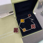 Magic Clover 5 Motifs Carnelian Tiger Eye Bracelet Sivler – LUX VERSE Luxury Designer Fashion Outlet