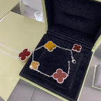Magic Clover 5 Motifs Carnelian Tiger Eye Bracelet Sivler – LUX VERSE Luxury Designer Fashion Outlet