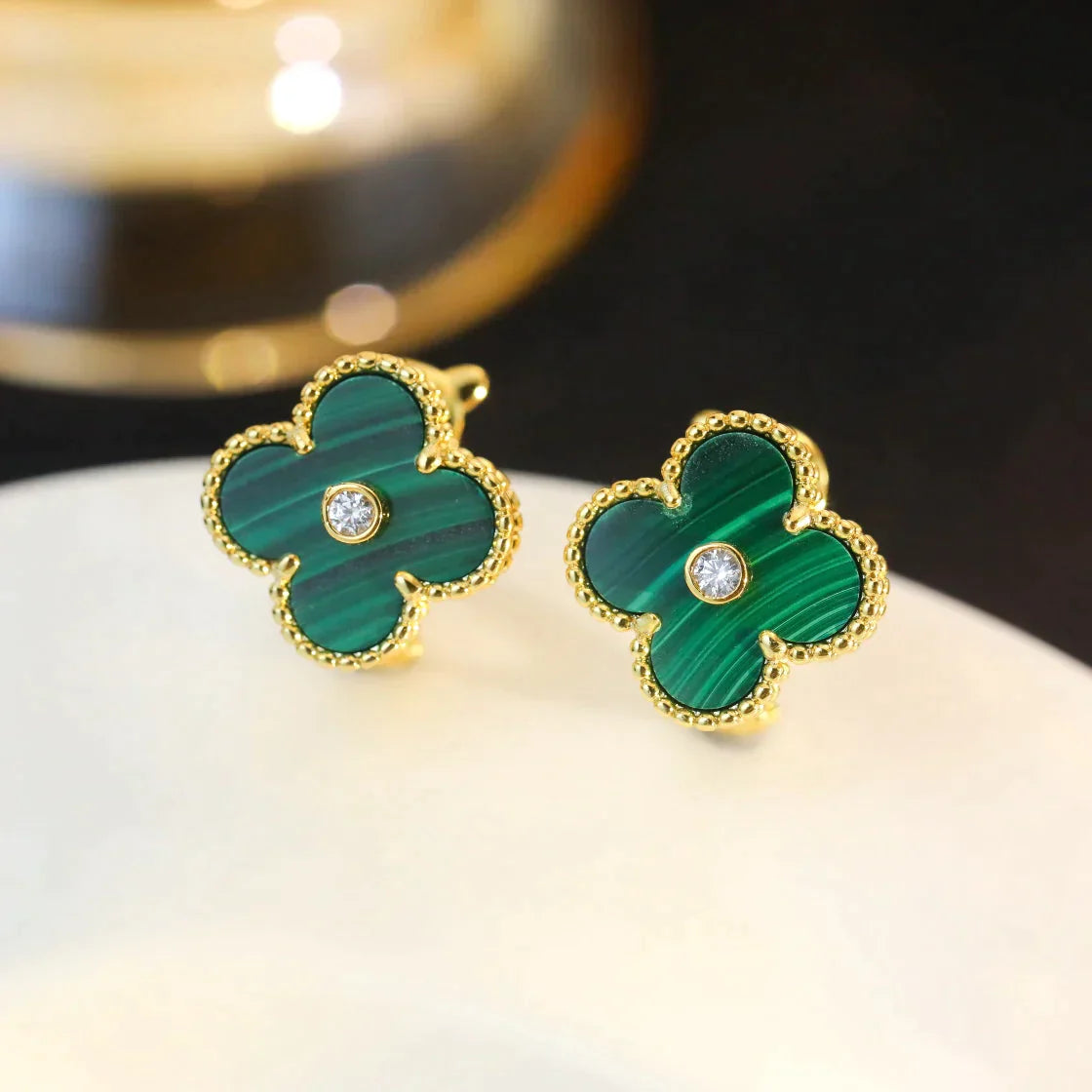 Clover Medium 1 Motifs Malachite Diamond Earrings – LUX VERSE Luxury Designer Fashion Outlet