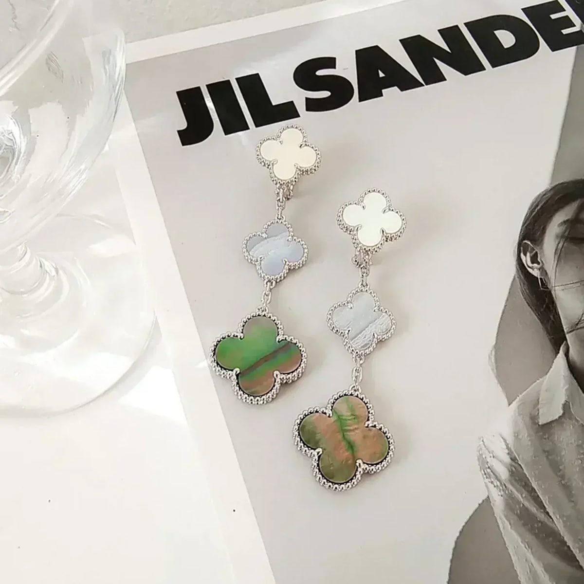 Clover 3 Motifs Chalcedony Dark Mop  Earrings Silver – LUX VERSE Luxury Designer Fashion Outlet