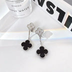 Clover 2 Motifs  Diamond Onyx Earrings Silver – LUX VERSE Luxury Designer Fashion Outlet