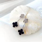 Clover 2 Motifs  Diamond Onyx Earrings Silver – LUX VERSE Luxury Designer Fashion Outlet