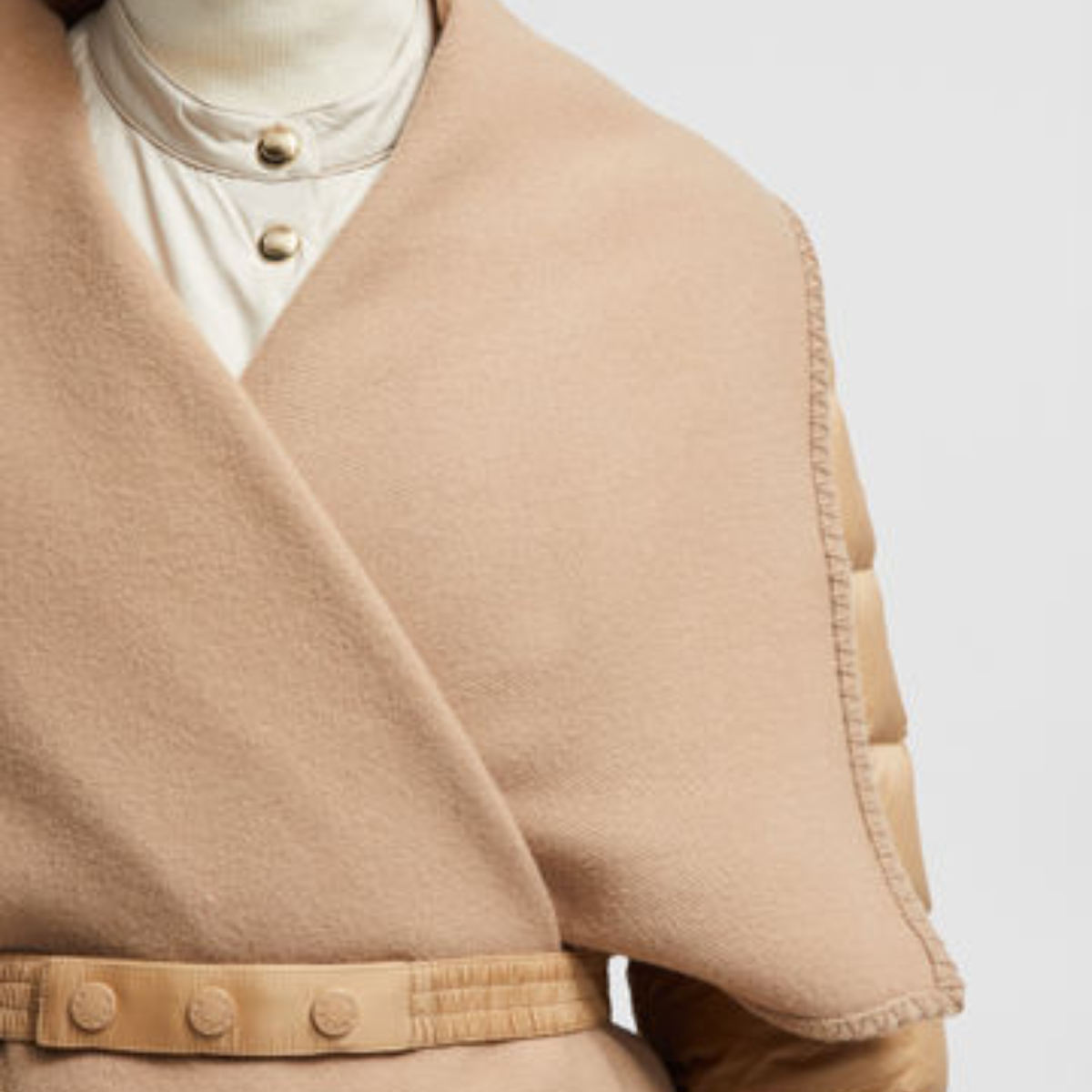 Wool Felt Cape – crafted from wool felt, the belted design is enhanced with down-filled longue saison – LUX VERSE Luxury Designer Fashion Outlet