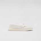 Suede leather loafers – upper with leather band Leather lining Enameled metal triangle logo Rubber sole – LUX VERSE Luxury Designer Fashion Outlet