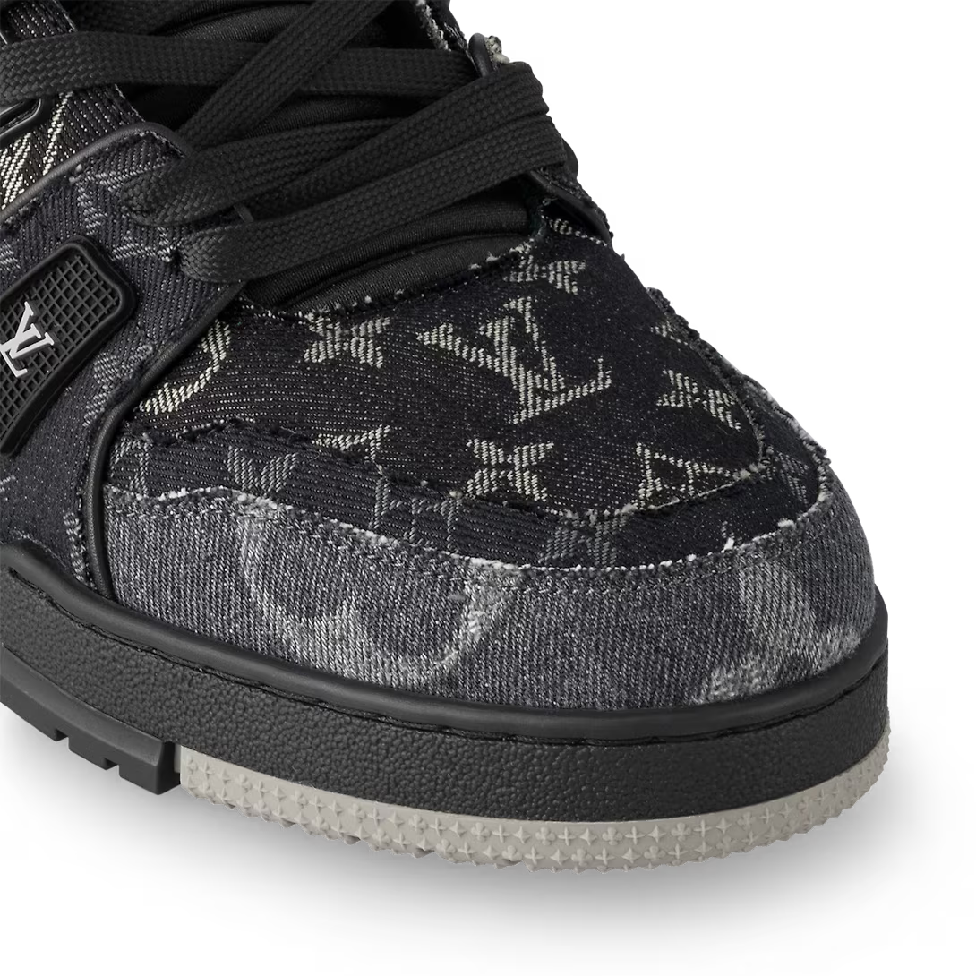 Trainer Sneaker Rubber Outsole – this version of the Trainer sneaker comes in a patchwork of Monogram denim with – LUX VERSE Luxury Designer Fashion Outlet