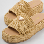 Crochet Flatform Iconic Slides – a simple yet sophisticated crochet pattern enhances the design of these flatform – LUX VERSE Luxury Designer Fashion Outlet