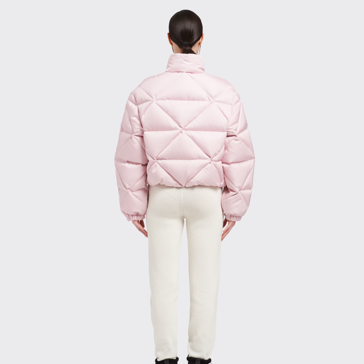 Re-Nylon Gabardine cropped down jacket – cropped down jacket Goose down padding Stand-up collar Long sleeves Elasticized – LUX VERSE Luxury Designer Fashion Outlet