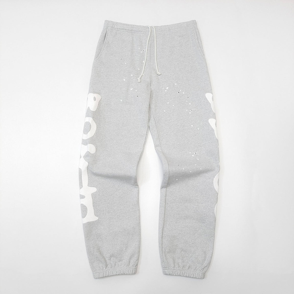Grey Cotton Side Print Joggers - Men's