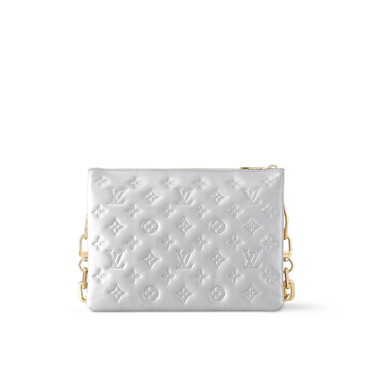 Coussin PM Silver – made from silver-color puffy lambskin, the Coussin PM handbag is embossed with – LUX VERSE Luxury Designer Fashion Outlet