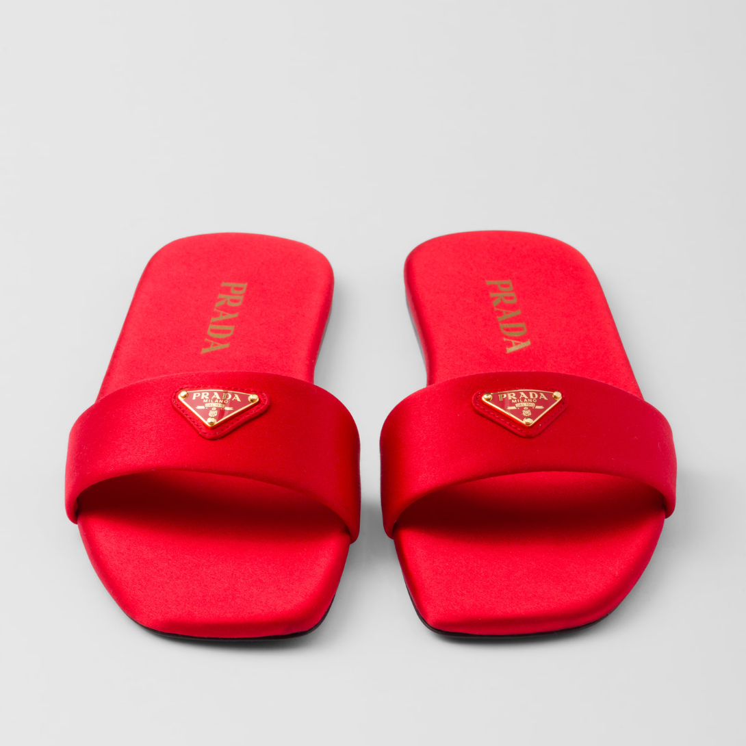 Satin slides – these flat slides have a sleek design enriched by the sophisticated satin finish – LUX VERSE Luxury Designer Fashion Outlet