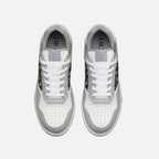 Low-Top Oblique Jacquard Sneaker – crafted in gray and white smooth calfskin, the style is adorned with beige and black – LUX VERSE Luxury Designer Fashion Outlet