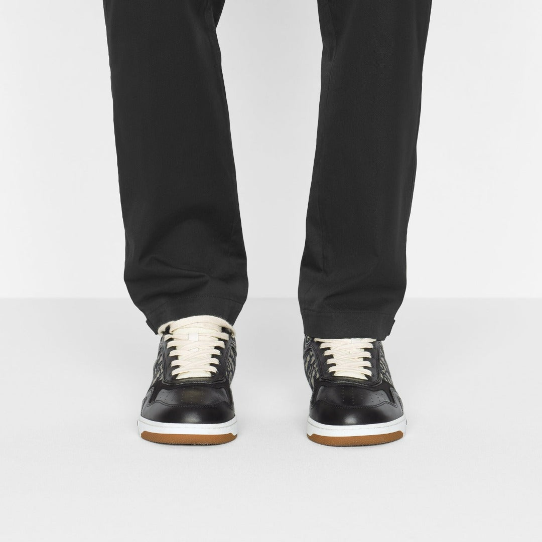 Low-Top Sneaker Black with Beige and Black Jacquard – crafted in black smooth calfskin, the style is adorned with beige and black Oblique – LUX VERSE Luxury Designer Fashion Outlet