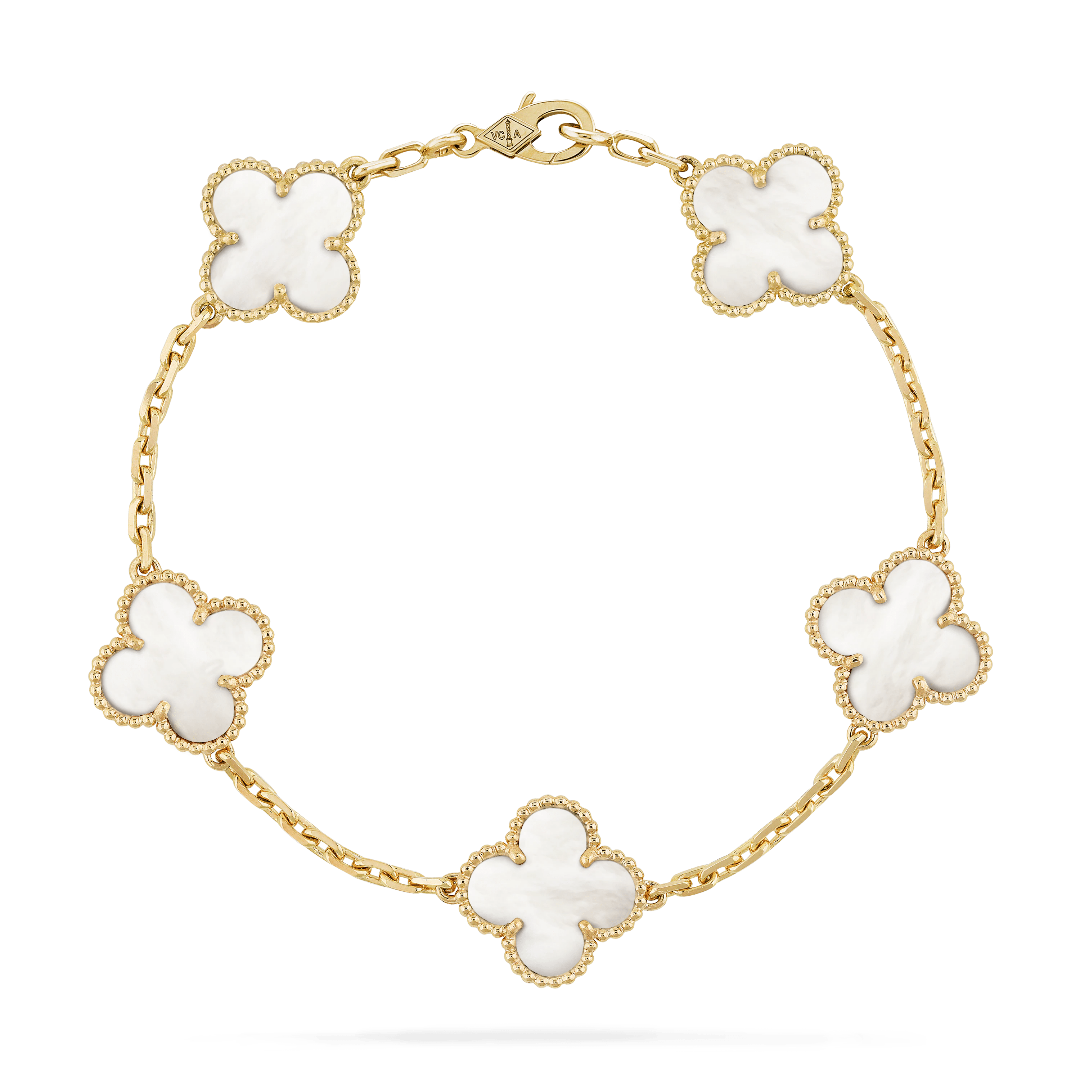 Vintage Alhambra Bracelet, 5 motifs. – vintage Alhambra bracelet, 5 motifs, 18K yellow gold, malachite STONE – LUX VERSE Luxury Designer Fashion Outlet