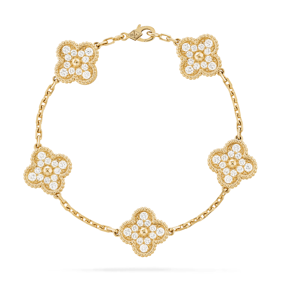 Vintage Alhambra Bracelet, 5 motifs – sTONE Mother-of-pearl: 5 stones As each stone is unique, its color and – LUX VERSE Luxury Designer Fashion Outlet