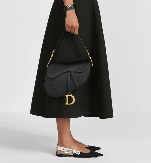 Saddle Bag with Strap – crafted in black grained calfskin, the legendary design features a Saddle flap – LUX VERSE Luxury Designer Fashion Outlet