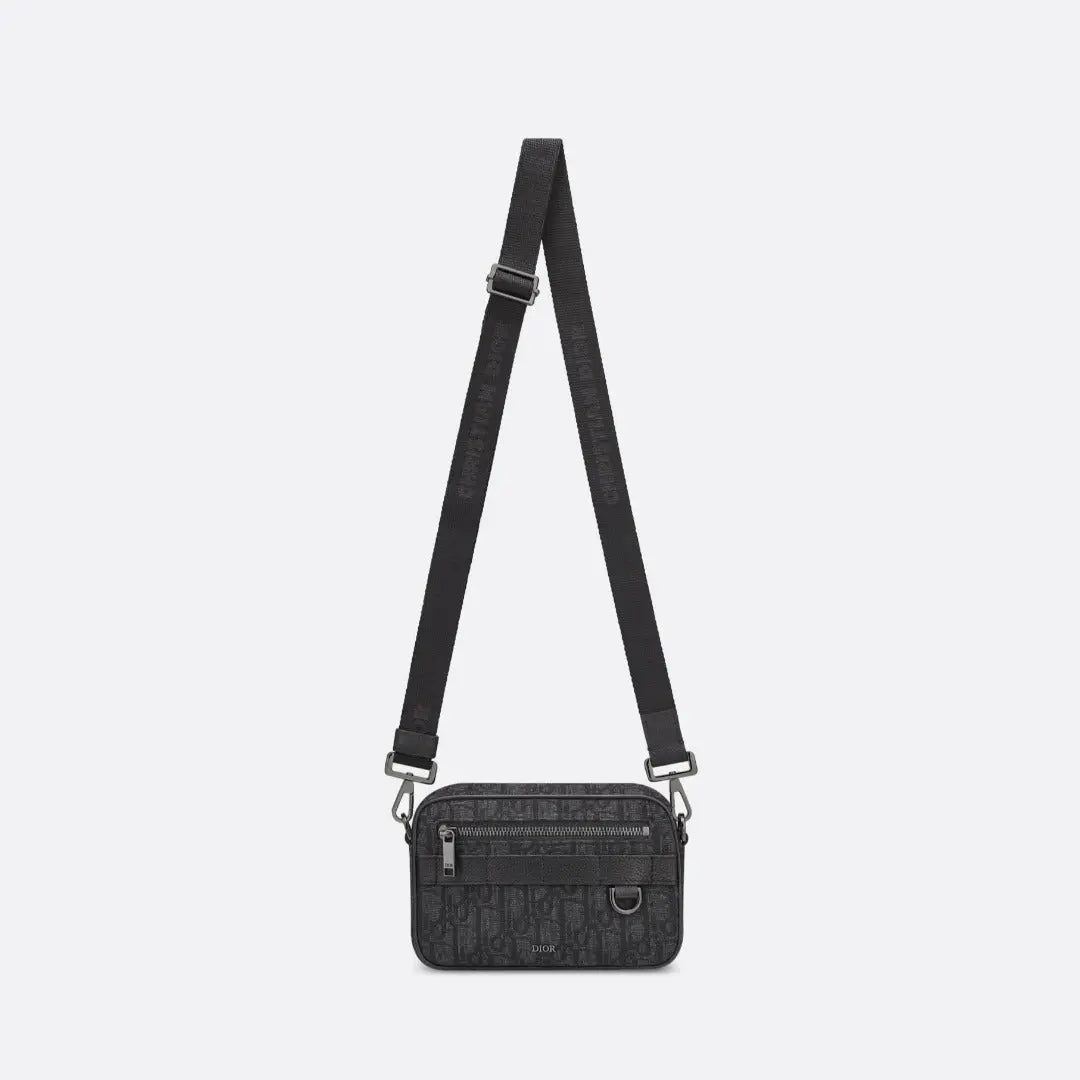 Mini Safari Bag with Strap – crafted in black Oblique jacquard, it is completed by black grained calfskin details – LUX VERSE Luxury Designer Fashion Outlet