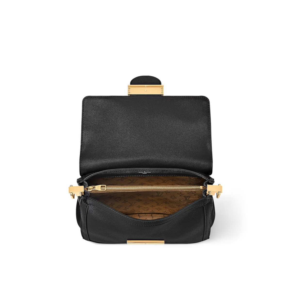 Sleek Dauphine Soft MM – black Calfskin Calfskin trim Monogram Reverse jacquard canvas lining Gold-color – LUX VERSE Luxury Designer Fashion Outlet