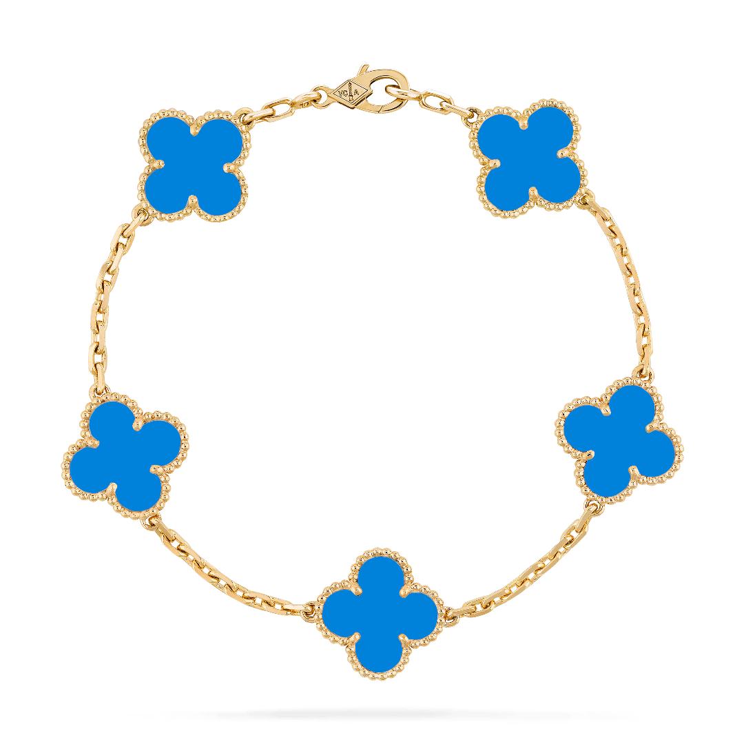 Vintage Alhambra Bracelet, 5 motifs. – vintage Alhambra bracelet, 5 motifs, 18K yellow gold, malachite STONE – LUX VERSE Luxury Designer Fashion Outlet