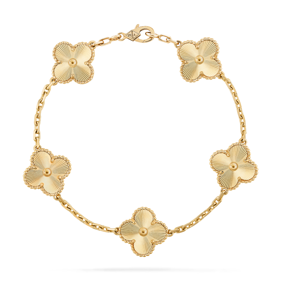 Pulsera Vintage Alhambra – vintage Alhambra bracelet, 5 motifs, rhodium plated 18K white gold, white – LUX VERSE Luxury Designer Fashion Outlet