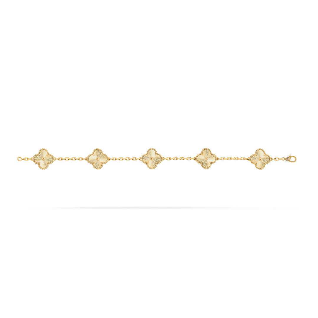 Pulsera Vintage Alhambra – vintage Alhambra bracelet, 5 motifs, rhodium plated 18K white gold, white – LUX VERSE Luxury Designer Fashion Outlet