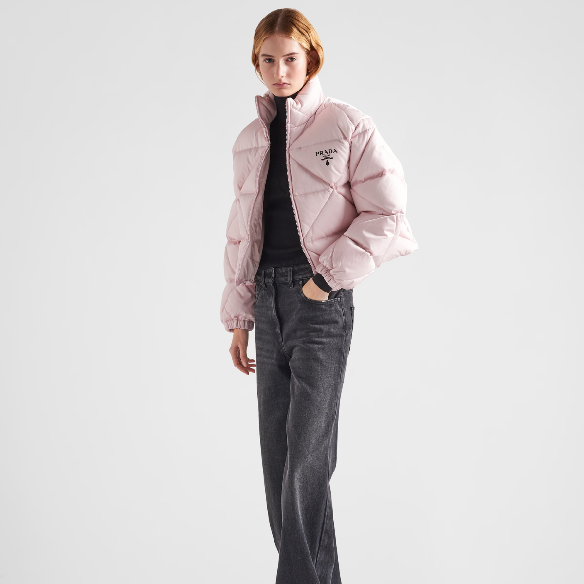 Re-Nylon Gabardine cropped down jacket – cropped down jacket Goose down padding Stand-up collar Long sleeves Elasticized – LUX VERSE Luxury Designer Fashion Outlet
