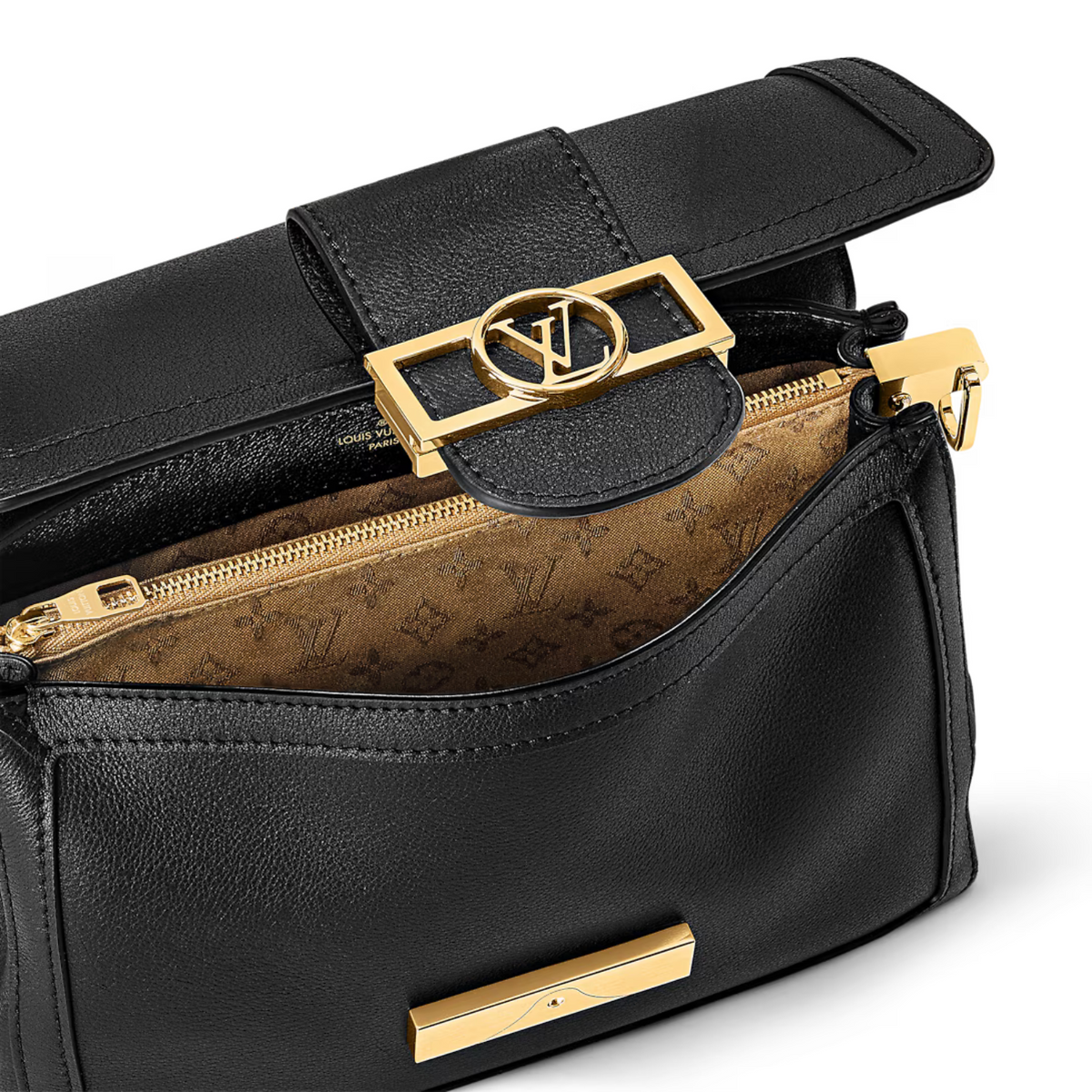 Sleek Dauphine Soft MM – black Calfskin Calfskin trim Monogram Reverse jacquard canvas lining Gold-color – LUX VERSE Luxury Designer Fashion Outlet
