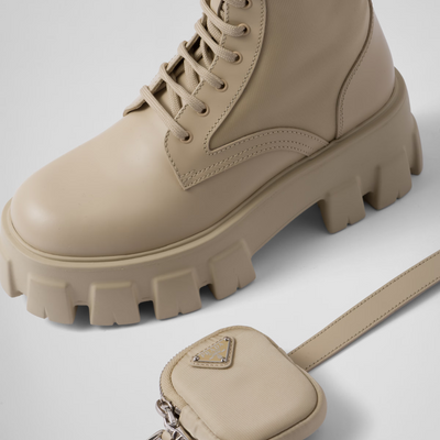 Monolith leather and Re-Nylon boots with pouch - LUX VERSE - Luxury designer fashion outlet