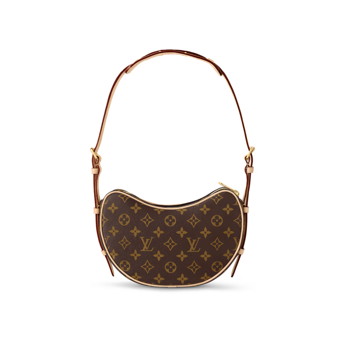 Croissant MM – monogram coated canvas Natural cowhide-leather trim Textile lining Gold-color – LUX VERSE Luxury Designer Fashion Outlet