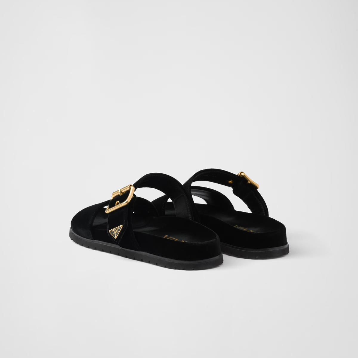 Velvet slides – the footwear defined by metal buckles has comfortable rubber soles and is decorated – LUX VERSE Luxury Designer Fashion Outlet
