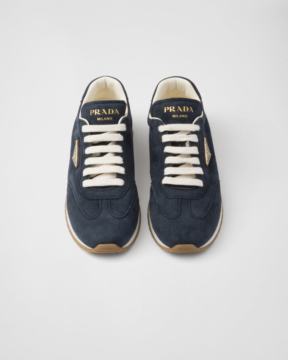 Suede Leather sneakers – leather lining Enameled metal triangle logo Flat cotton laces Rubber sole, 25 mm – LUX VERSE Luxury Designer Fashion Outlet