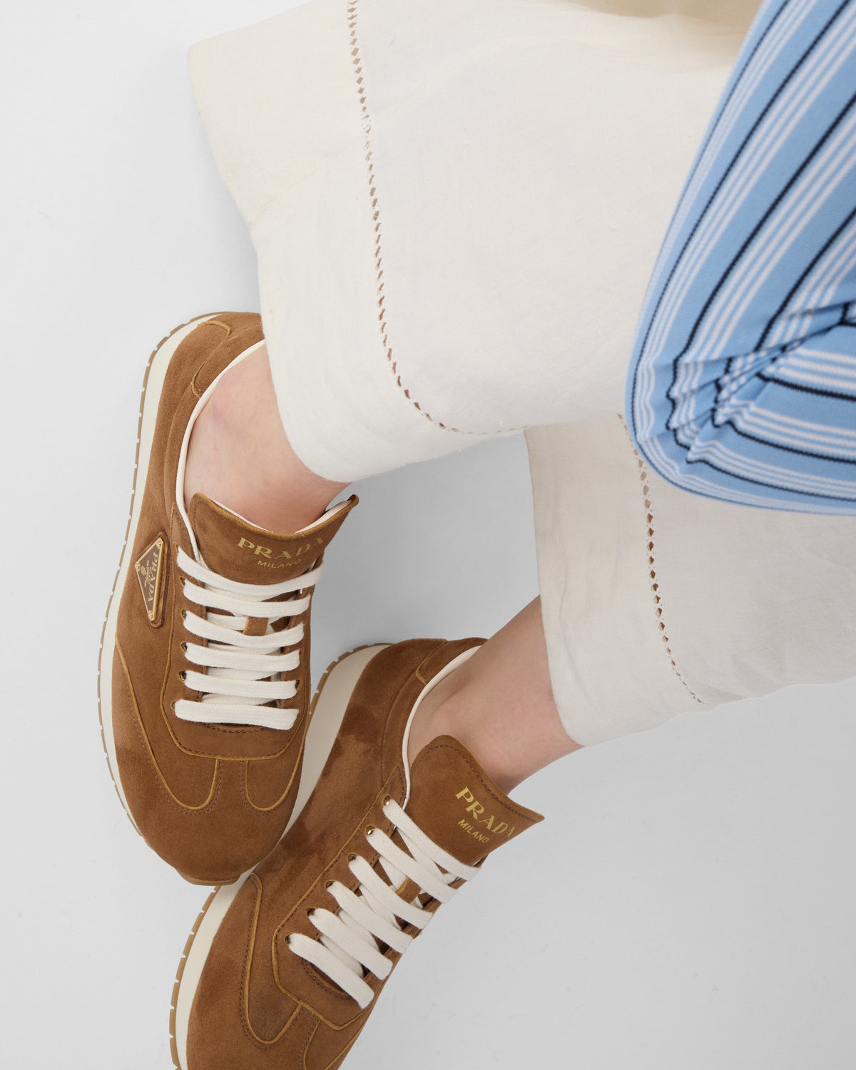 Suede running sneakers – leather lining Enameled metal triangle logo Cotton laces Rubber sole, 25 mm Tread – LUX VERSE Luxury Designer Fashion Outlet