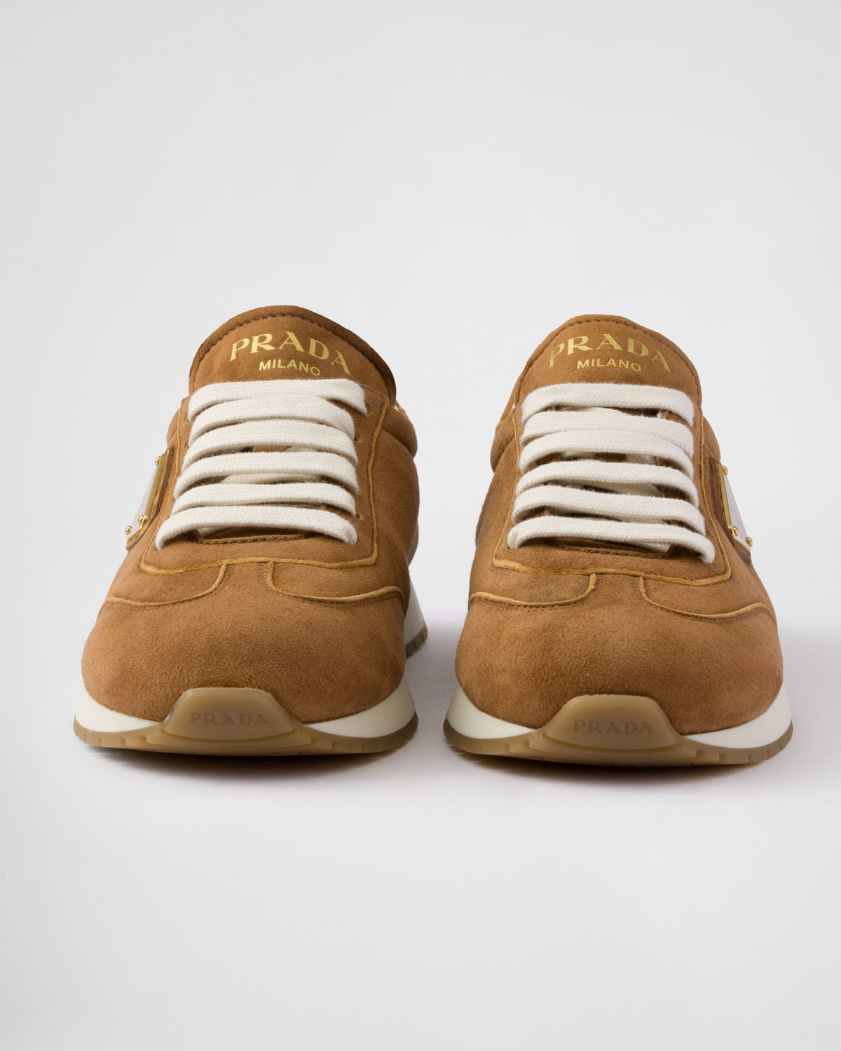 Suede running sneakers – leather lining Enameled metal triangle logo Cotton laces Rubber sole, 25 mm Tread – LUX VERSE Luxury Designer Fashion Outlet