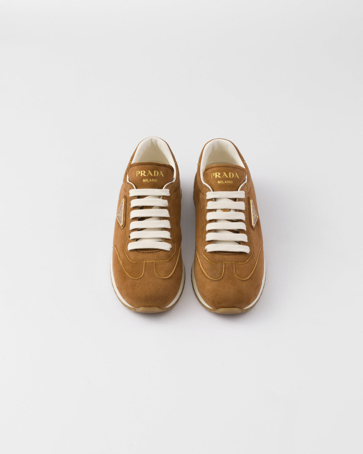 Suede running sneakers – leather lining Enameled metal triangle logo Cotton laces Rubber sole, 25 mm Tread – LUX VERSE Luxury Designer Fashion Outlet