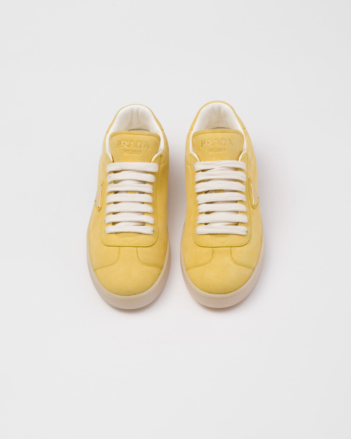 Suede sneakers – the iconic enameled metal triangle logo embellishes the suede upper that combines – LUX VERSE Luxury Designer Fashion Outlet