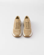 PRAX 01 suede sneakers – the enameled metal triangle logo embellishes these sporty suede shoes completed – LUX VERSE Luxury Designer Fashion Outlet