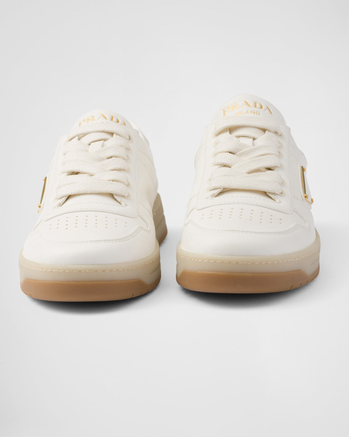 Downtown nappa leather sneakers – upper with perforations Leather lining Enameled metal triangle logo Cotton laces – LUX VERSE Luxury Designer Fashion Outlet