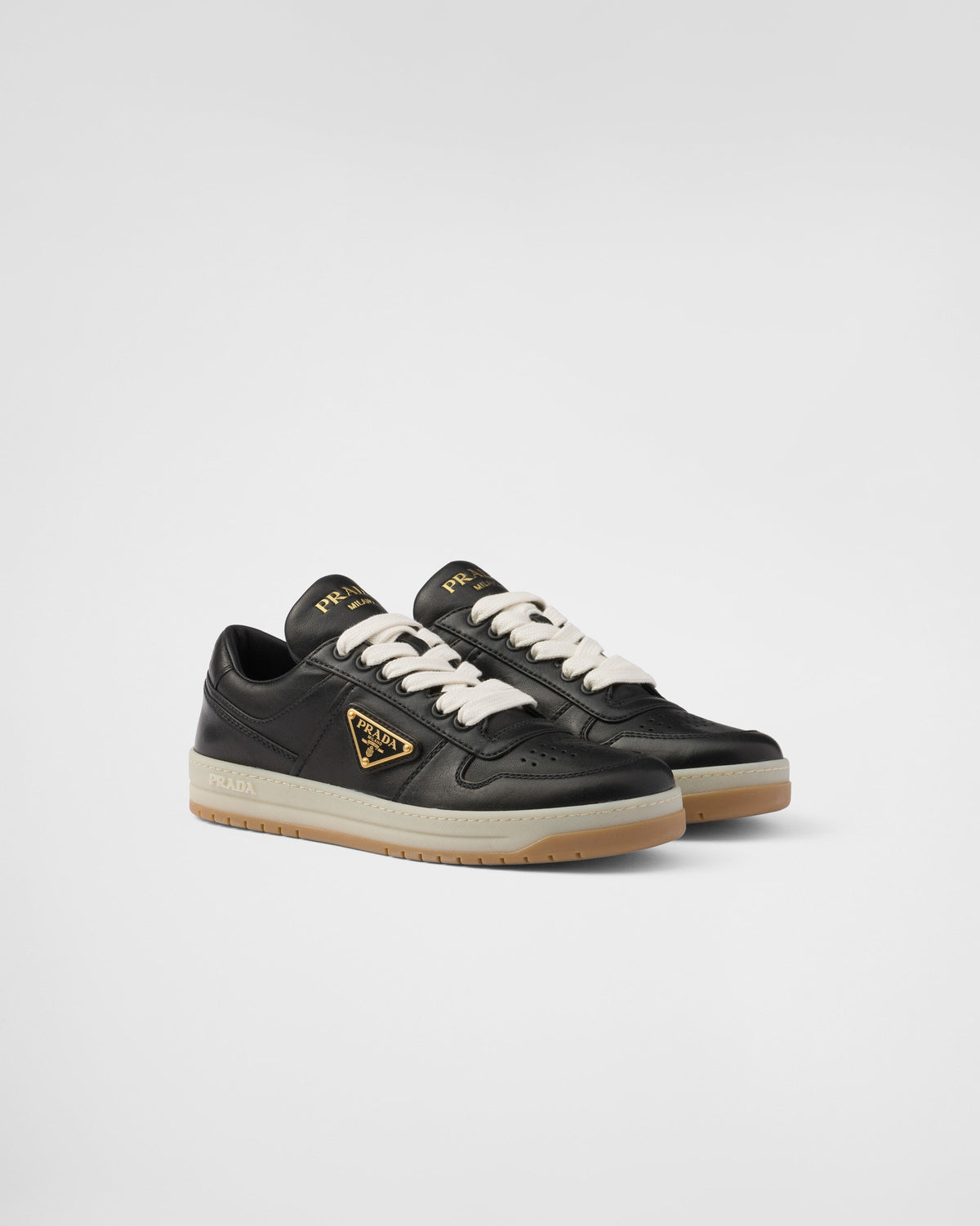 Downtown nappa sneakers – upper with perforations Leather lining Enameled metal triangle logo Cotton laces – LUX VERSE Luxury Designer Fashion Outlet