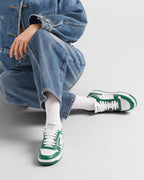 Downtown perforated sneakers – perforated motif on the upper Leather lining Enameled metal triangle logo Cotton – LUX VERSE Luxury Designer Fashion Outlet