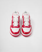 Downtown sporty leather sneakers – perforated motif on the upper Leather lining Enameled metal triangle logo Lace-ups – LUX VERSE Luxury Designer Fashion Outlet