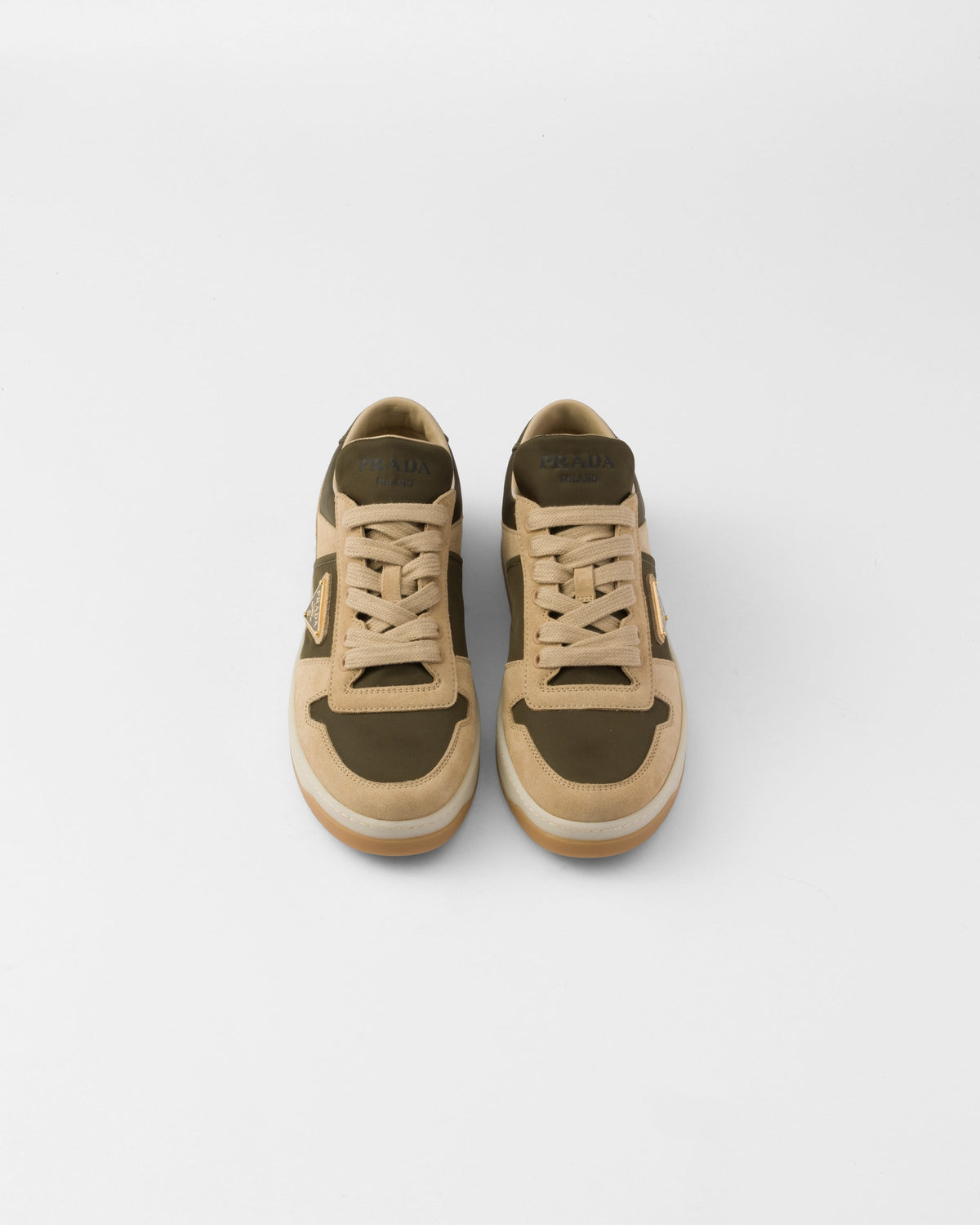 Downtown suede and Re-Nylon sneakers – the enameled metal triangle logo decorates the suede shoes completed by comfortable, – LUX VERSE Luxury Designer Fashion Outlet