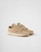 Downtown suede sneakers – upper with perforations Leather lining Enameled metal triangle logo Laces Rubber – LUX VERSE Luxury Designer Fashion Outlet