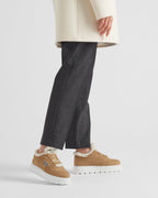 Suede cotton sneakers – upper with shearling tongue and embroidered logo Shearling lining Closure – LUX VERSE Luxury Designer Fashion Outlet