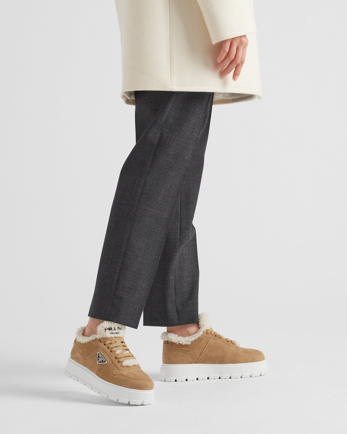 Suede cotton sneakers – upper with shearling tongue and embroidered logo Shearling lining Closure – LUX VERSE Luxury Designer Fashion Outlet