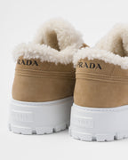 Suede cotton sneakers – upper with shearling tongue and embroidered logo Shearling lining Closure – LUX VERSE Luxury Designer Fashion Outlet