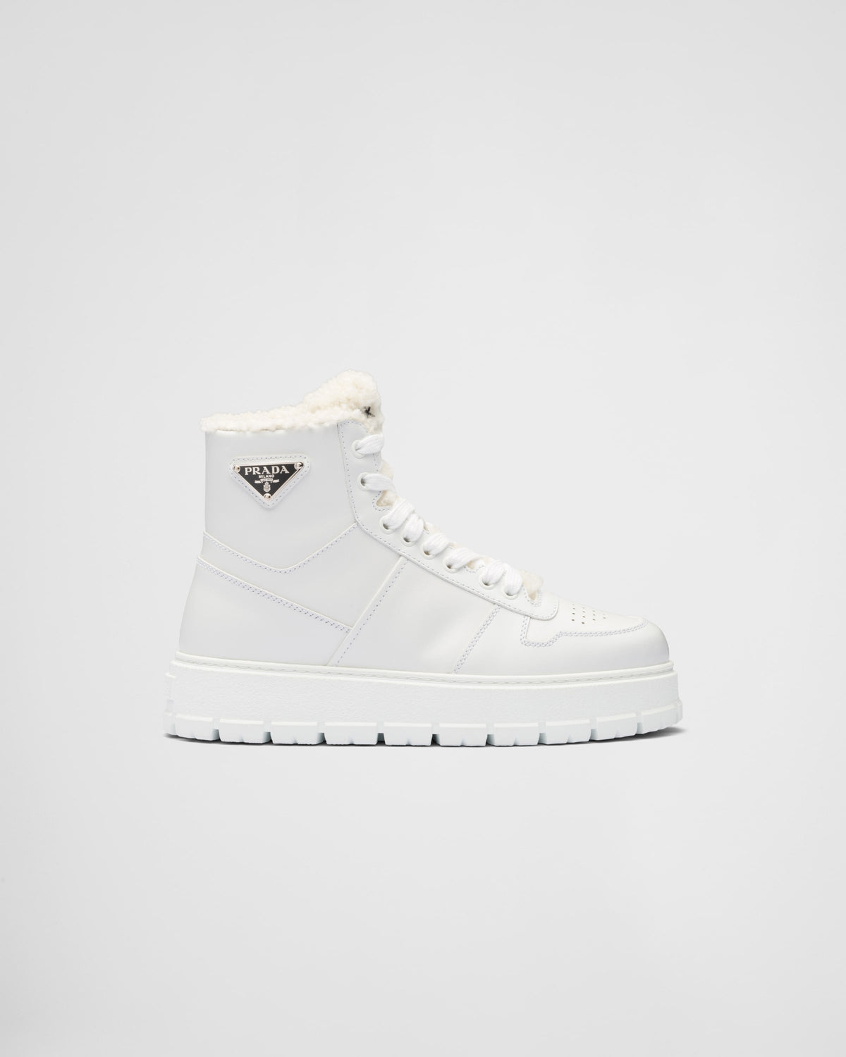 Leather and shearling high-top sneakers – an unexpected detail, a tongue in soft shearling decorated with the embroidered – LUX VERSE Luxury Designer Fashion Outlet