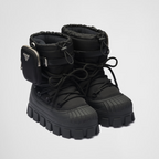 Re-Nylon gabardine après-ski boots with pouch – a removable pouch featuring the iconic enameled metal triangle logo decorates – LUX VERSE Luxury Designer Fashion Outlet
