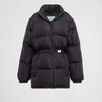Light Re-Nylon puffer jacket – the stand-up collar, the belt with buckle at the waist and the drawstring hem define – LUX VERSE Luxury Designer Fashion Outlet