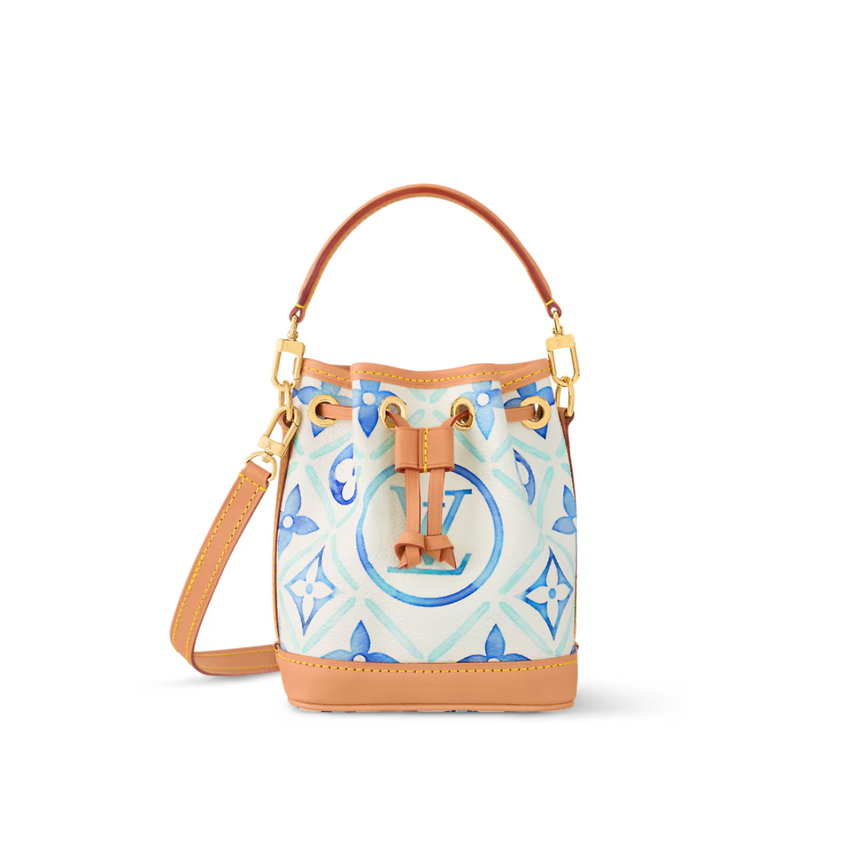 Nano Noé Lagoon Blue – the Nano Noé bag is revisited with a Mediterranean-style Monogram Tiles print on – LUX VERSE Luxury Designer Fashion Outlet
