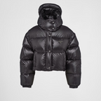 Re-Nylon convertible cropped down jacket – crafted from recycled nylon, this hooded down jacket not only keeps you warm but – LUX VERSE Luxury Designer Fashion Outlet